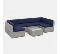 Salon de Jardin QAMEA 6 Places 277×138 cm Gris Résine Tressée Modulable | housse déhoussable, coussins inclus, plateau verre, terrasse & jardin, L 277 cm × l 138 cm × P 138 cm × H 65 cm