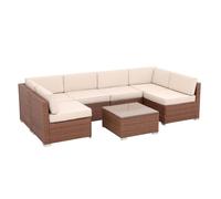 Salon de Jardin QAMEA 6 Places 277×138 cm Marron Résine Tressée Beige | housse déhoussable, coussins inclus, plateau verre, terrasse & jardin, L 277 cm × l 138 cm × P 138 cm × H 65 cm