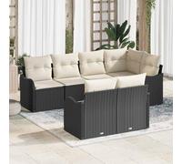 Salon de jardin rectangulaire moderne en polyrotin 7 pièces avec rangement - Noir - Coussins en polyester doux et garniture tressée à la main - En acier