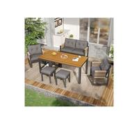 Salon de Jardin Repas 6 Places Canapé Fauteuils Table Modulable Desserte Salon de Jardin Exterieur Gris