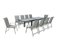 Salon De Jardin Repas En Aluminium Extensible "Lagos" - 140/280 X 90 X 76 Cm - 10 Places - Gris Clair Gris