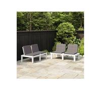 vidaXL Bancs de jardin avec coussins 2 pcs. Plastique blanc