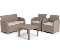 Salon de Jardin Résine Imitation Rotin Tressé, 4 Personnes, Allibert by KETER SanRemo, Cappuccino, Avec Coussins