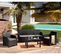 Salon de jardin résine imitation rotin tressé, 5 places, Allibert by KETER SanRemo, Gris graphite