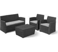 Salon de jardin - résine imitation rotin tressé - Allibert by KETER - 4 personnes - Mia - Gris graphite