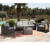 Salon de Jardin Résine Tressée ALLIBERT California, 5 Personnes, Beige, Avec Coussins