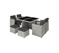 Salon de jardin MANHATTAN 8 places avec 2 sets de housses + housse de protection, variante 2 - gris clair
