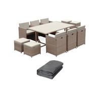 Salon de jardin résine tressée beige. coussins beige 6-10 places + Housse de protection gris foncé polyester
