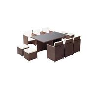 Monaco table et chaises 10 places encastrables résine marron-blanc