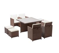 Salon de jardin resine tressee blanc 9 pieces 8 personnes