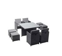 Concept Usine - Table et chaises MONACO 8 places encastrables résine tressée noir-gris