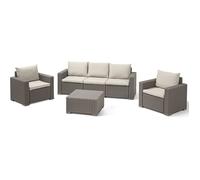 Salon de jardin résine tressée imitation rotin ALLIBERT avec table basse - 5 personnes - California - Beige