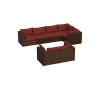 vidaXL Ensemble de salon de jardin 7 pièces avec coussins Marron Poly Rattan
