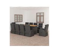 vidaXL Ensemble de jardin 11 pièces avec coussins Poly rotin noir