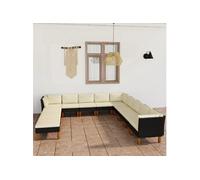 vidaXL Ensemble salon de jardin 12 pièces en résine tressée poly rotin noir avec coussins
