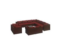 Salon de jardin resine tressee rouge 12 pieces x 70 x 60.5 11 personnes