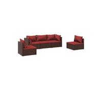 vidaXL Ensemble de salon de jardin 5 pièces avec coussins Poly rotin brun