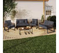 IDMarket - Salon de Jardin Bas Rio 6 Places Structure métal Gris Anthracite, Cordage Effet rotin avec Coussins Gris