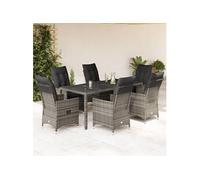 vidaXL Ensemble de jardin 7 pièces avec coussins Gris Poly rotin