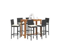 vidaXL Ensemble bar de jardin 7 pièces 6 personnes Noir bois massif acacia et poly rotin