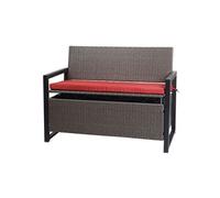 Mendler Banc de jardin HWC-F39 Poly-Rattan 2 places coffre rangement coussin gris chiné coussin rouge