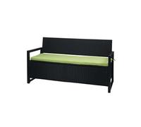 Mendler Banc de jardin HWC-F39 3 places coffre rangement poly-rattan anthracite coussin vert gris