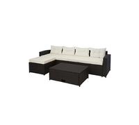 Poly-Rattan Garniture HWC-J34, balcon/jardin/lounge-set Ensemble de sièges canapé, compartiment de rangement ~ brun, coussin crème-beige