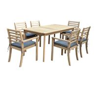Salon de jardin SIMILAN en acacia 6 places - coussins gris