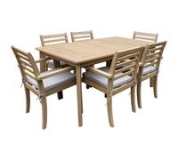 Salon De Jardin Similan En Acacia 6 Places - Coussins Sable Beige