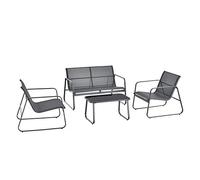 en.casa Salon de jardin Palencia Banc 2 places table basse structure acier Gris foncé Noir
