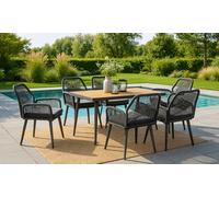 Ensemble de jardin avec table et 8 chaises - résistant aux intempéries - corde tressée - table de salle à manger en WPC - coussin d'assise - groupe de salle à manger d'extérieur - anthracite/gris