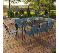 Salon De Jardin Table 190 Cm Et 8 Chaises Empilables Bleu Canard Gris