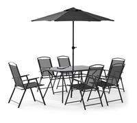 Salon de jardin table et 6 chaises pliantes avec parasol central Bormes - Oviala