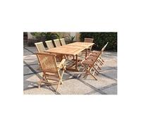 Kajang salon de jardin teck 12 places table rectangulaire 8 chaises 2 fauteuils