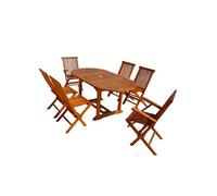 Concept Usine – Salon de jardin LUBOK Ovale teck huilé 6 pers – Table ovale 4 chaises 2 fauteuils