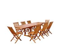 Salon de jardin Teck huilé 8 personnes - Table rectangle + 8 chaises LUBOK