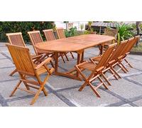 Salon de jardin Teck huilé Narra de Kocoon Paris : Table ovale 8 chaises + 2 fauteuils
