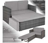 Salon de jardin - TECTAKE - Canapé de jardin CORFOU 2 places modulable, robuste, tabouret avec support rabattable - Gris