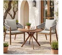 Salon de jardin - TECTAKE - Ensemble 3 pièces, bois d'acacia, table 70 x h 62 cm, 2 chaises avec coussins - Grège