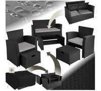 Salon de jardin - TECTAKE - Ensemble bas détente d'extérieur MODENE 4 à 6 places avec table et housses amovibles - Noir/Gris