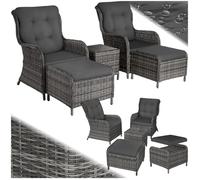 Salon de jardin - TECTAKE - Ensemble de fauteuils bain de soleil BENISSA amovibles pour 2 à 4 personnes avec table - Gris tâcheté