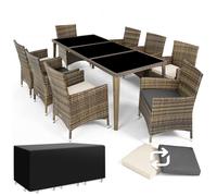 Salon de jardin Menorca 8 places avec 2 sets de housses + housse de protection - marron naturel