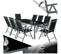 Salon de jardin - TECTAKE - Ensemble de sièges en aluminium 8+1, table verre trempé & chaises pliantes, 189x90x72,7 cm - Gris