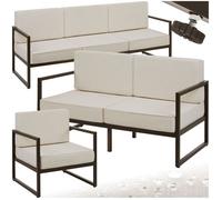 tectake® Salon de Jardin Exterieur Canapé 2 Places Canapé 3 Places & 1 Fauteuil de Jardin Coussins épais Inclus Cadre en Acier laqué époxy Mobilier Canape Exterieur Balcon Veranda Maison