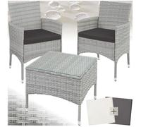 Salon de jardin - TECTAKE - Ensemble détente d'extérieur LUCERNE pour 2 personnes avec table et 2 sets de housses - Gris Clair