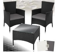 Salon de jardin - TECTAKE - Ensemble détente d'extérieur LUCERNE pour 2 personnes avec table et 2 sets de housses - Noir