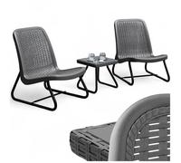 Salon de jardin - TECTAKE - Ensemble détente d'extérieur MODICA 2 fauteuils avec table en imitation rotin structure en acier - Gris