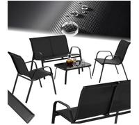 Salon de jardin - TECTAKE - Ensemble détente d'extérieur NORA pour 4 personnes avec tissu déperlant et table - Noir