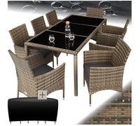 Salon de jardin 8 places avec housse de protection - marron naturel/gris foncé