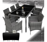 Salon de jardin 8 places avec housse de protection - gris tacheté/gris